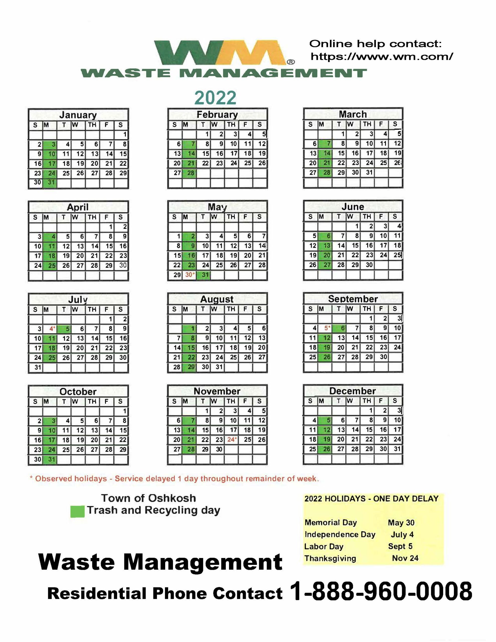 2022 Recycle Calendar Waste Management